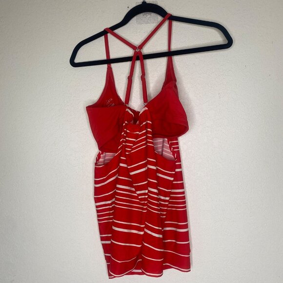 Athleta Tankini Swim Top 30D/DD Red striped Built-In Wire Bra & Adjustable Strap - Picture 3 of 14